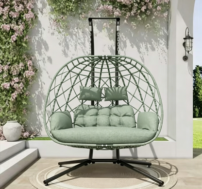 2-Person Outdoor Egg Chair with Stand – Heavy Duty 4-Leg Base, Waterproof Cushion (Limited Deal)