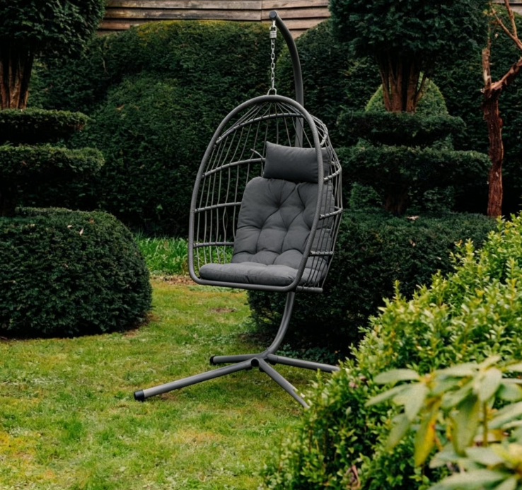2-Person Outdoor Egg Chair with Stand – Heavy Duty 4-Leg Base, Waterproof Cushion (Limited Deal)