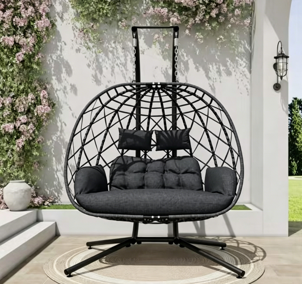2-Person Outdoor Egg Chair with Stand – Heavy Duty 4-Leg Base, Waterproof Cushion (Limited Deal)