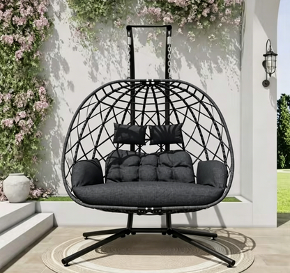2-Person Outdoor Egg Chair with Stand – Heavy Duty 4-Leg Base, Waterproof Cushion (Limited Deal)