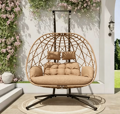 2-Person Outdoor Egg Chair with Stand – Heavy Duty 4-Leg Base, Waterproof Cushion (Limited Deal)