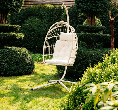 2-Person Outdoor Egg Chair with Stand – Heavy Duty 4-Leg Base, Waterproof Cushion (Limited Deal)